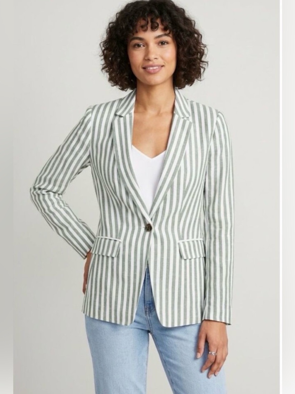 Loft Striped linen blend modern blazer green white Size 14